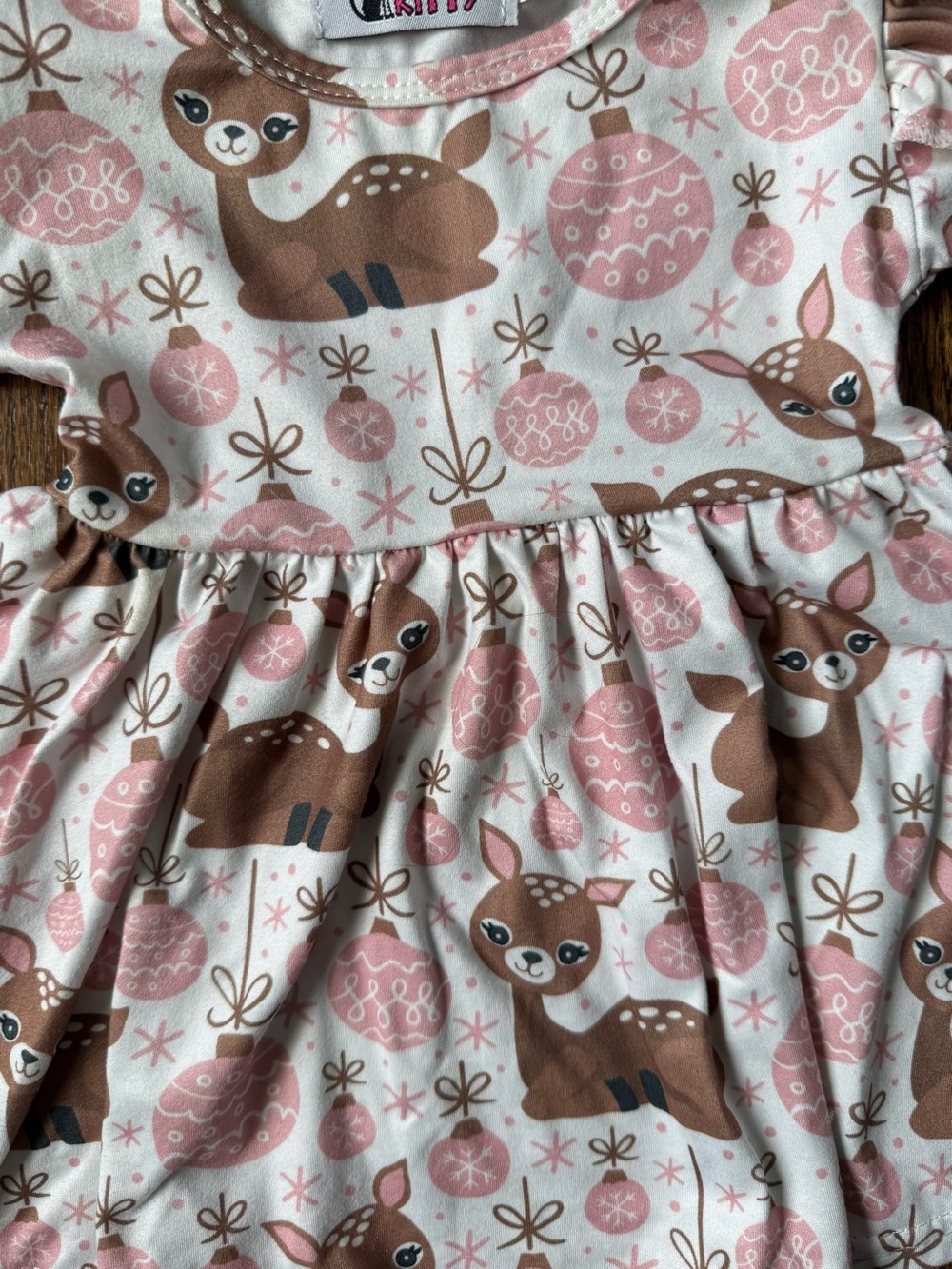 Baby Christmas Pink & Brown Deer Print Long-Sleeve Dress - Picture 3 of 4